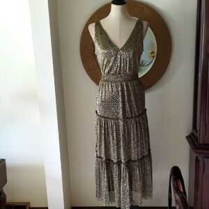 Golden Floral Print Sleeveless Maxi Dress